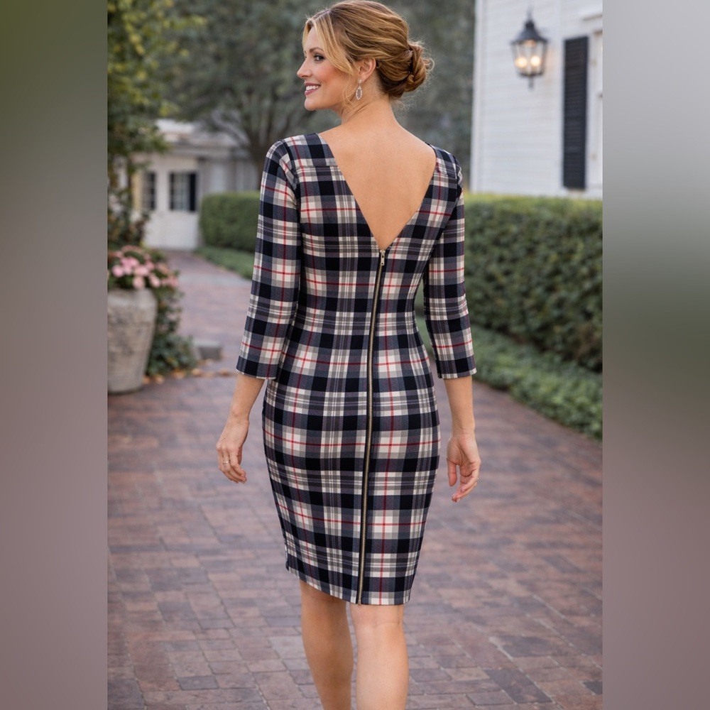 My Story, YachtWear Plaid, Exposed Zipper-Back,Long Sleeve Dress,EUC,Size Large